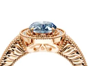 Milgrain Halo Engagement Ring Setting for Fancy Blue Oval Center with Pave Band and Prong Head in Rose Gold