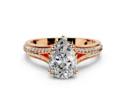 Solitaire Engagement Ring Setting for Pear-Shaped Center with Pave Rail Split Shank and Prong Head in Rose Gold