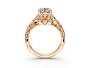 Solitaire Engagement Ring Setting for Round Cut Center with Filigree Accent Basket and Prong Head in Rose Gold