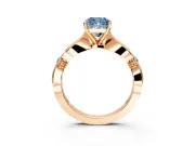 Solitaire Engagement Ring Setting for Fancy Blue Cushion Cut Center with Carved Leaf Shoulders and Prong Head in Rose Gold