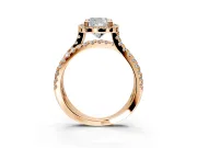 Halo Engagement Ring Setting for Cushion Cut Center with Double Pave Split Shank and Prong Head in Rose Gold