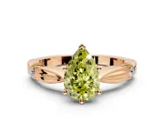 Solitaire Engagement Ring Setting for Fancy Yellow Pear-Shaped Center with Carved Leaf Shoulders and Prong Head in Rose Gold