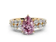 Cluster Engagement Ring Setting for Fancy Pink Pear-Shaped Center with 2-Row Shoulder Clusters and Prong Head in Yellow Gold