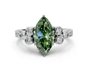 Cluster Engagement Ring Setting for Fancy Green Marquise Center with Bezel Accent Clusters and Prong Head in Platinum