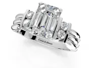 Solitaire Engagement Ring Setting for Emerald Cut Center with Grooved Bar Accent Band and Prong Head in Platinum