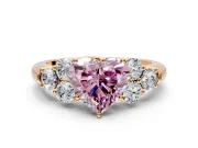 Cluster Engagement Ring Setting for Fancy Pink Heart-Shaped Center with Round Cut Accent Frame and Prong Head in Rose Gold