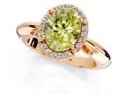 Halo Engagement Ring Setting for Fancy Yellow Oval Center with Tapered Plain Band and Prong Head in Rose Gold