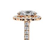Halo Engagement Ring Setting for Oval Center with Narrowing Pave Band and Prong Head in Rose Gold