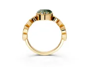Milgrain Bezel Engagement Ring Setting for Fancy Green Heart-Shaped Center with Marquise Stations and Bezel Head in Yellow Gold