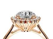 Starburst Halo Engagement Ring Setting for Round Cut Center with Thin Round-Wire Band and Prong Head in Rose Gold