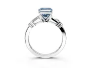 Bar-Set Engagement Ring Setting for Fancy Blue Asscher Cut Center with Tapered Baguette Accents and Prong Head in Platinum