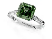 Side Accent Engagement Ring Setting for Fancy Green Asscher Cut Center with Accent Shoulders and Prong Head in Platinum