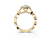 Halo Engagement Ring Setting for Pear-Shaped Center with Twist Band and Prong Head in Yellow Gold