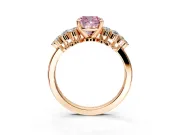 Cluster Engagement Ring Setting for Fancy Pink Cushion Cut Center with 2-Row Shoulder Clusters and Prong Head in Rose Gold