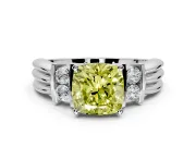 Solitaire Engagement Ring Setting for Fancy Yellow Cushion Cut Center with Grooved Bar Accent Band and Prong Head in White Gold