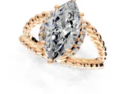 Halo Engagement Ring Setting for Marquise Center with Rope Twist Split Shank and Prong Head in Rose Gold