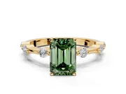 Solitaire Engagement Ring Setting for Fancy Green Emerald Cut Center with Bezel Station Band and Prong Head in Yellow Gold