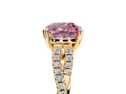 Solitaire Engagement Ring Setting for Fancy Pink Cushion Cut Center with Twisted Pave Split Shank and Prong Head in Yellow Gold