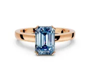 Solitaire Engagement Ring Setting for Fancy Blue Emerald Cut Center with Plain Band and Flat Tab Prong Head in Rose Gold