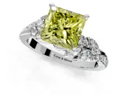 Solitaire Engagement Ring Setting for Fancy Yellow Princess Cut Center with Marquise Accent Twist Band and Prong Head in White Gold