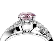 Halo Engagement Ring Setting for Fancy Pink Oval Center with Marquise and Pave Bypass Band and Prong Head in Sterling Silver