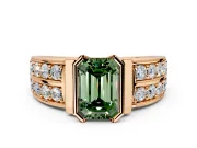 Bezel Engagement Ring Setting for Fancy Green Emerald Cut Center with Wide Channel-Set Band and Bezel Head in Rose Gold