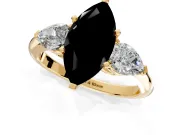 3 Stone Engagement Ring Setting for Fancy Black Marquise Center with Large Pear-Shaped Accents and Prong Head in Yellow Gold