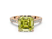 Solitaire Engagement Ring Setting for Fancy Yellow Asscher Cut Center with Widening Pave Band and Claw Prong Head in Rose Gold