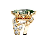 Solitaire Engagement Ring Setting for Fancy Green Marquise Center with Pave Bypass Twist Band and Prong Head in Yellow Gold