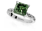 Solitaire Engagement Ring Setting for Fancy Green Princess Cut Center with Milgrain X Pattern Band and Prong Head in Sterling Silver
