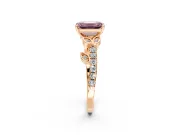 Leaf Motif Engagement Ring Setting for Fancy Pink Emerald Cut Center with Pave Band and Prong Head in Rose Gold