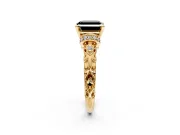 Solitaire Engagement Ring Setting for Fancy Black Asscher Cut Center with Filigree Band and Prong Head in Yellow Gold