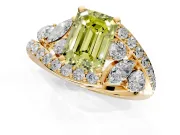 Halo Engagement Ring Setting for Fancy Yellow Emerald Cut Center with Marquise and Pave Bypass Band and Prong Head in Yellow Gold