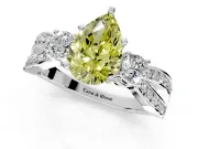 3 Stone Engagement Ring Setting for Fancy Yellow Pear-Shaped Center with Pave Twist Band and Prong Head in Platinum