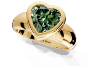 Solitaire Engagement Ring Setting for Fancy Green Heart-Shaped Center with Wide Band and Bezel Head in Yellow Gold