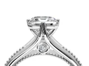 Solitaire Engagement Ring Setting for Asscher Cut Center with Milgrain Cathedral Band and Prong Head in Sterling Silver