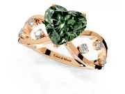 Solitaire Engagement Ring Setting for Fancy Green Heart-Shaped Center with Criss-Cross Accent Band and Prong Head in Rose Gold