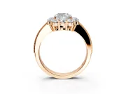 Halo Engagement Ring Setting for Cushion Cut Center with Milgrain Channel Band and Prong Head in Rose Gold