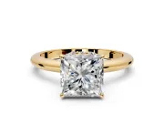 Hidden Halo Engagement Ring Setting for Princess Cut Center with Plain Rounded Band and Prong Head in Yellow Gold