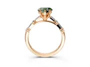 Baguette Engagement Ring Setting for Fancy Green Heart-Shaped Center with Alternating Bar-Set Band and Prong Head in Rose Gold