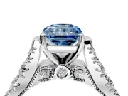 Solitaire Engagement Ring Setting for Fancy Blue Radiant Cut Center with Pave Cathedral Shoulders and Prong Head in Platinum