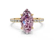 Solitaire Engagement Ring Setting for Fancy Pink Marquise Center with Fine Pave Narrow Band and Prong Head in Yellow Gold