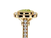 Halo Engagement Ring Setting for Fancy Yellow Cushion Cut Center with Milgrain Frame, Pave Band and Prong Head in Yellow Gold