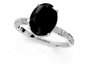 Hidden Halo Engagement Ring Setting for Fancy Black Oval Center with Pave Band and Prong Head in Platinum