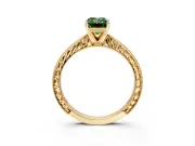 Solitaire Engagement Ring Setting for Fancy Green Emerald Cut Center with Engraved Milgrain Band and Prong Head in Yellow Gold