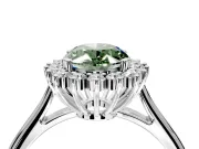 Starburst Halo Engagement Ring Setting for Fancy Green Oval Center with Thin Round-Wire Band and Prong Head in Platinum