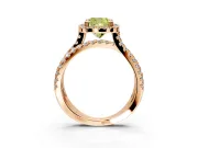 Halo Engagement Ring Setting for Fancy Yellow Cushion Cut Center with Double Pave Split Shank and Prong Head in Rose Gold