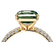 Solitaire Engagement Ring Setting for Fancy Green Asscher Cut Center with Domed Multi-Row Pave Band and Prong Head in Yellow Gold