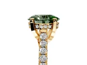 Solitaire Engagement Ring Setting for Fancy Green Oval Center with Widening Pave Band and Claw Prong Head in Yellow Gold
