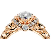 Solitaire Engagement Ring Setting for Pear-Shaped Center with Filigree Band and Prong Head in Rose Gold